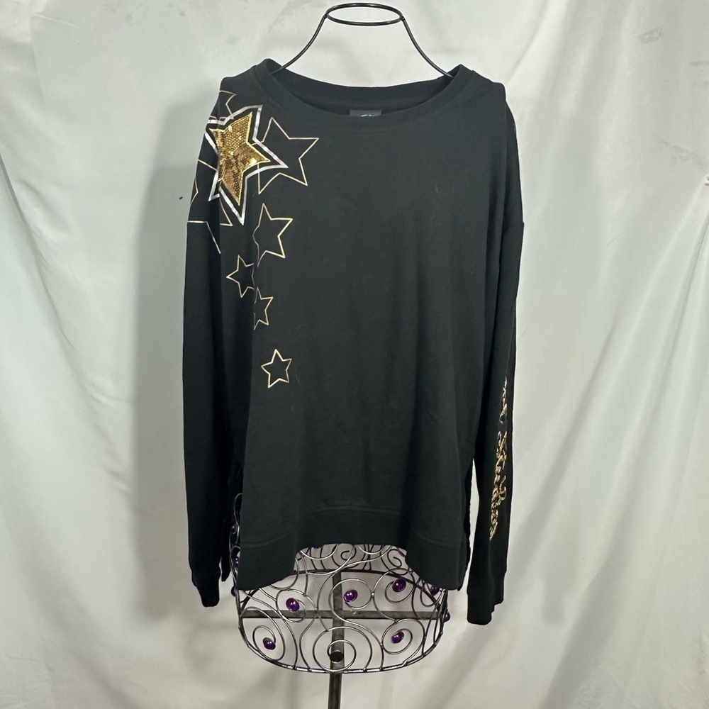 Universal Studios gold sequin stars black sweater size XL